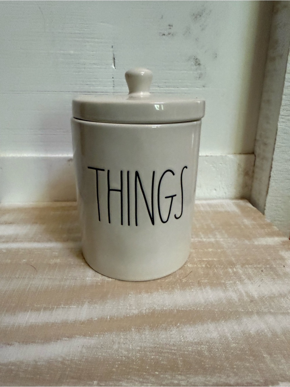 Rae Dunn Cream Ceramic 'THINGS' Canister with Lid